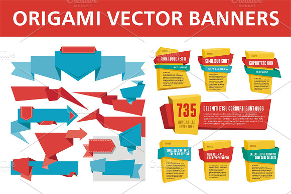 Origami Vector Banners Labels