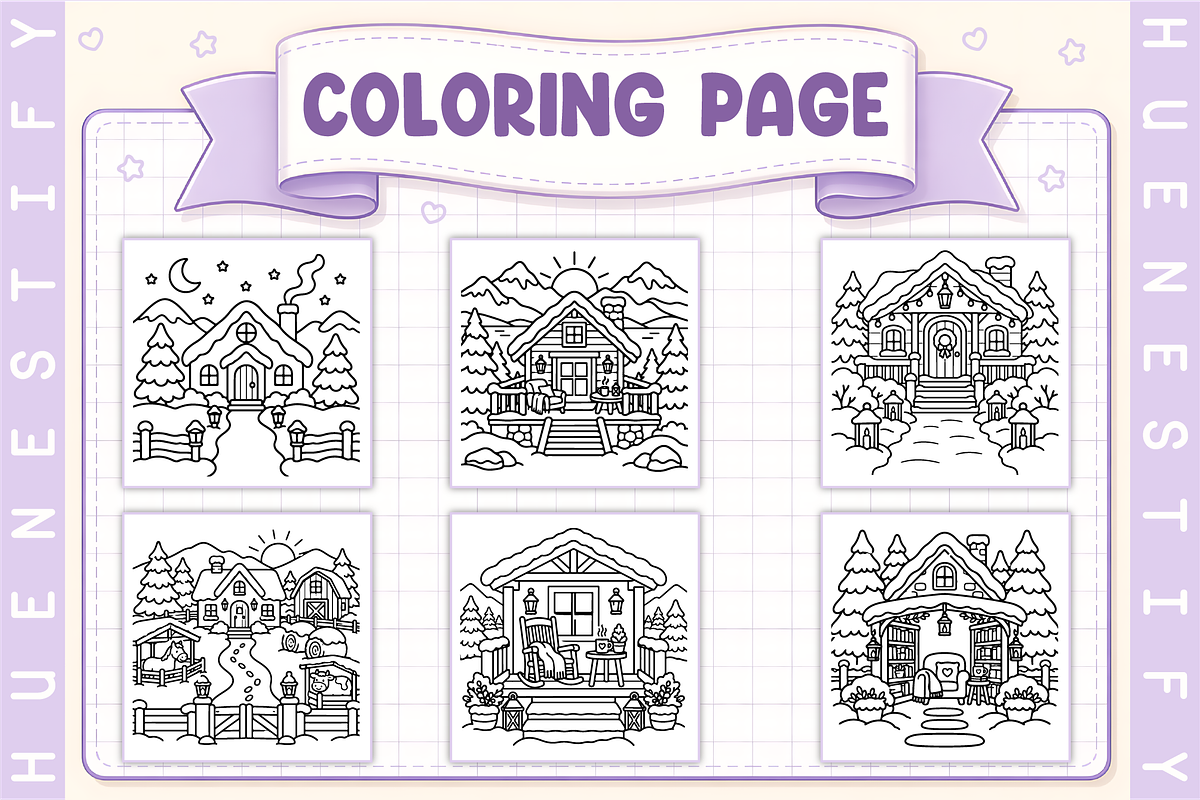 Winter Cottage Life Coloring Book, a Seasonal Illustration by HueNestify (Photo 3 of 4)
