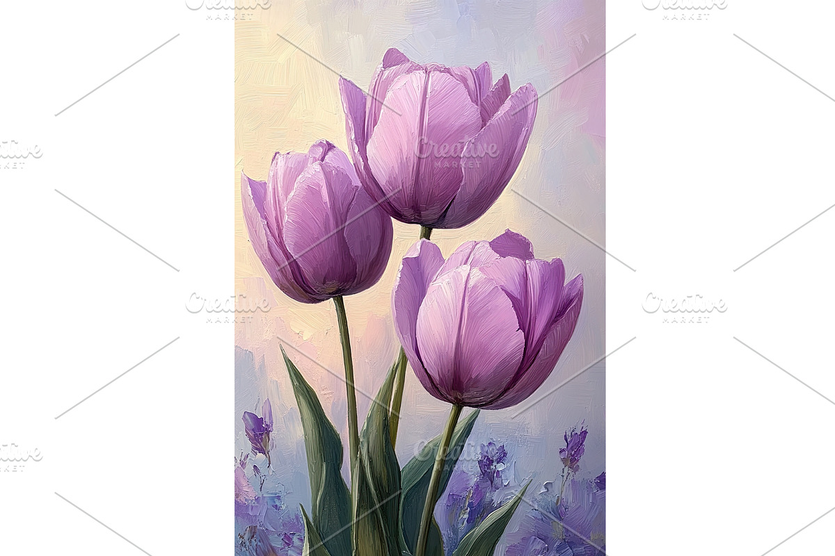 Purple Tulips Oil Painting on lilac, an Illustration by Lermont51
