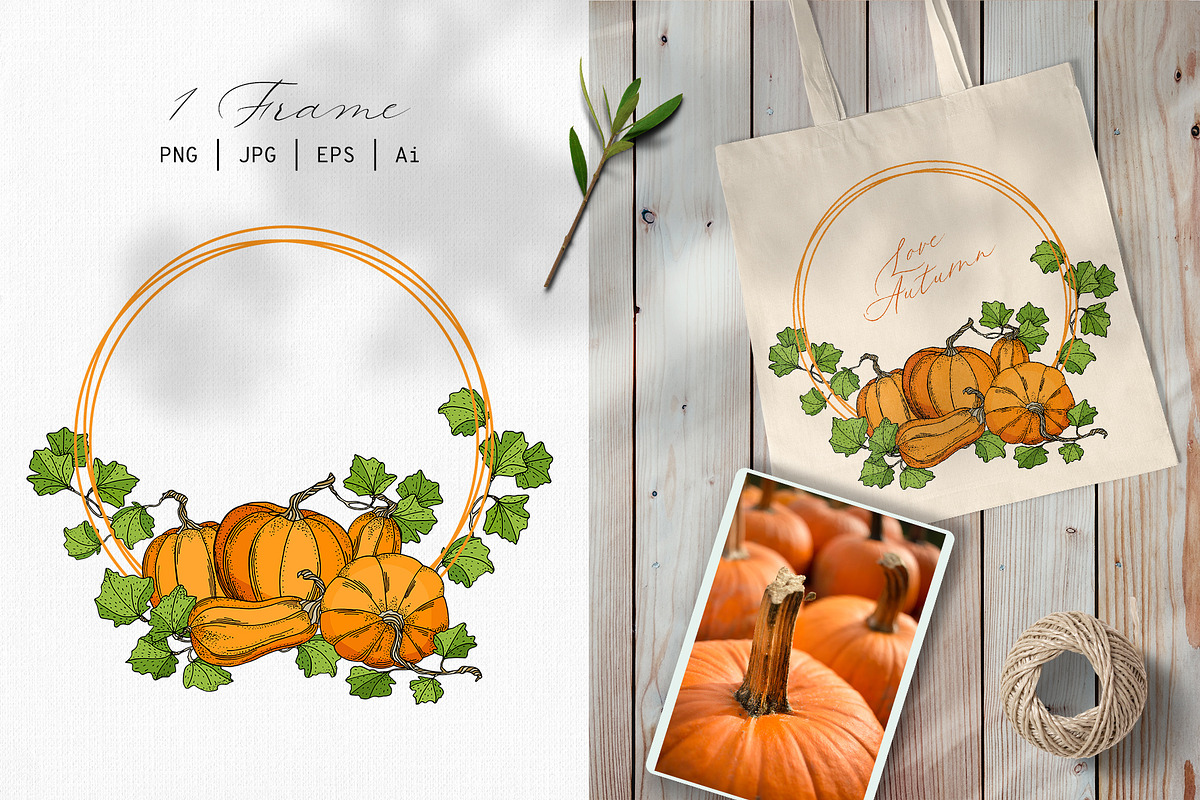 Autumn Pumpkins Hand Drawn Graphics, a Food Illustration by Olya Haifisch (Photo 7 of 9)
