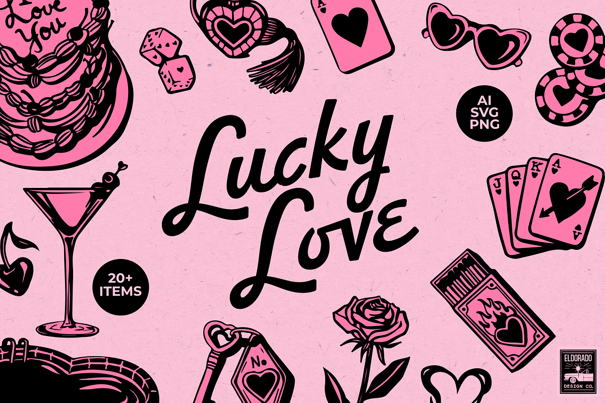 Lucky Love Retro Valentines Graphics, a Seasonal Illustration by Eldorado Design Co. (Photo 1 of 5)