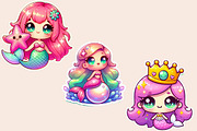 Kawaii Mermaid Clipart Bundle, an Illustration by Designworld (Thumbnail 4 of 5)