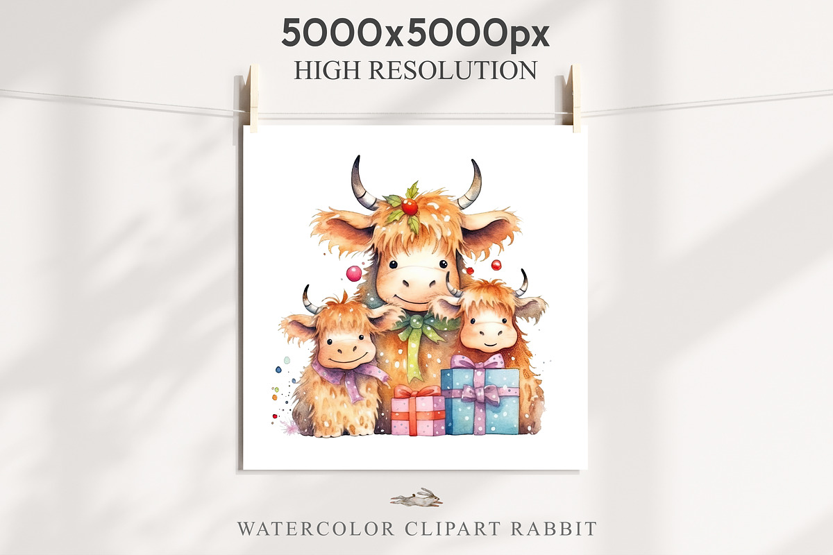 Christmas Baby Highland Cow Clipart, a Seasonal Illustration by Rabbit Heart (Photo 8 of 10)