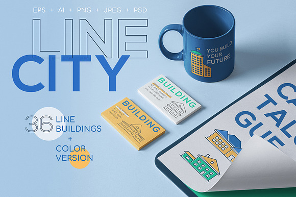 36 Line Design City Buildings