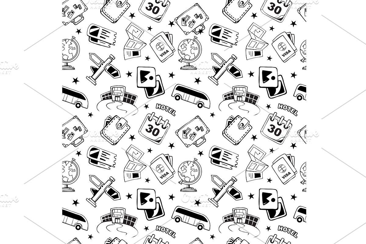 traveling icons pattern. tourism, an Object Illustration by Multigon