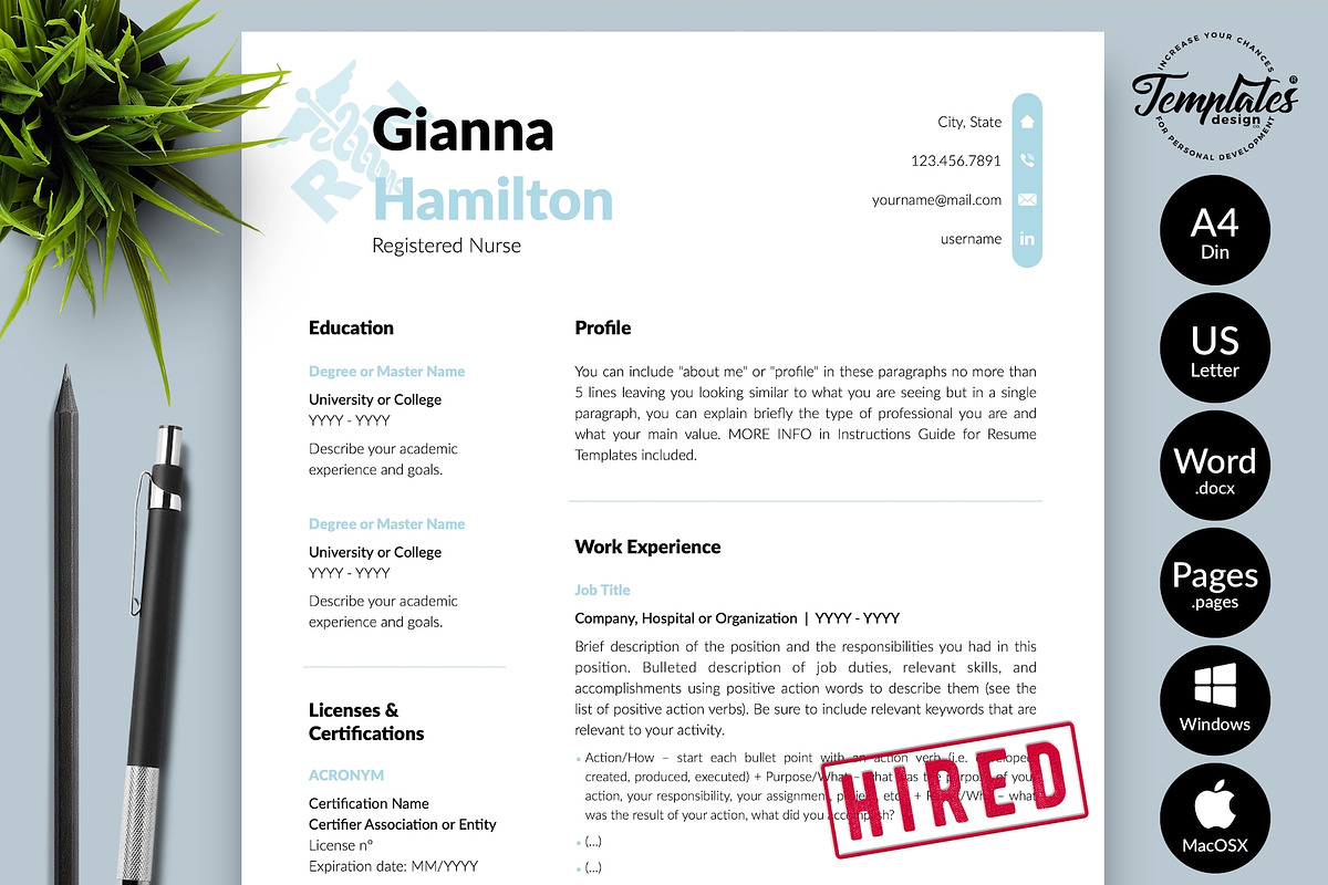 Nurse Resume Design / CV - Gianna, a Resume Template by Templates Design Co. (Photo 1 of 17)