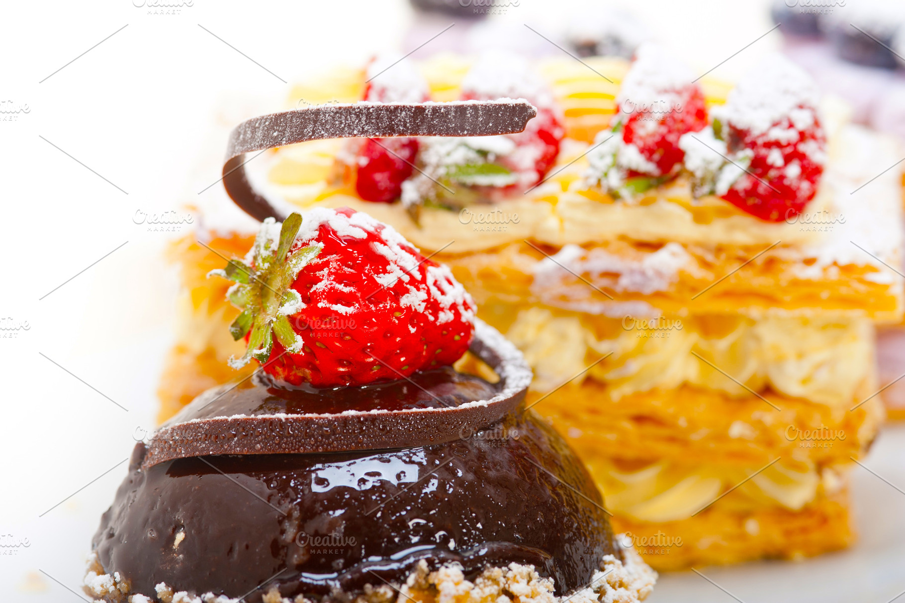 selection of fresh cream cake dessert plate, a Background Photo by keko64