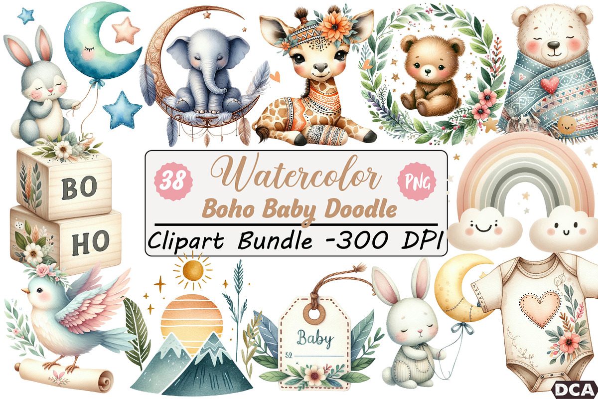 Boho Baby Doodle Clipart, an Illustration by DreamCafeArt (Photo 1 of 7)