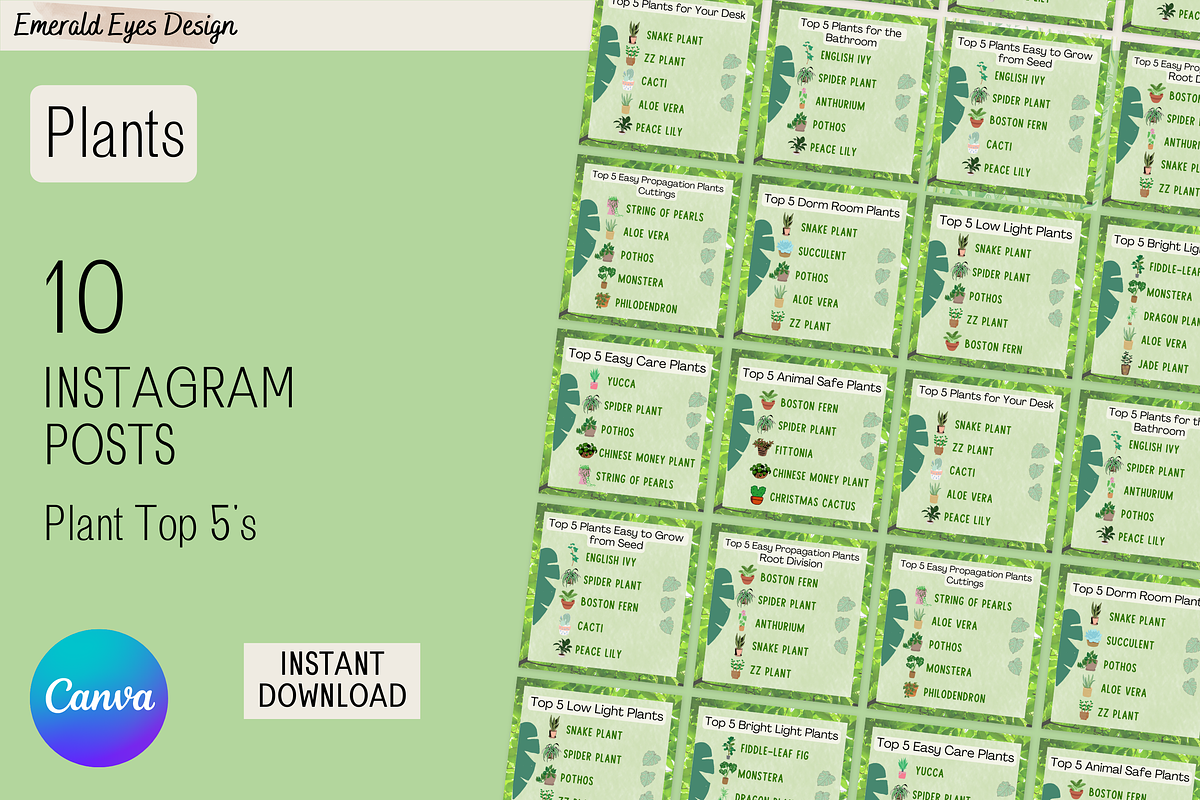 10 Canva Plant Top 5s Instagram Post, a Social Media Template by Emerald Eyes Design (Photo 1 of 5)