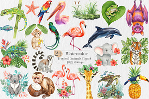 Watercolor Tropical Animals Clipart, an Illustration by Creative Art