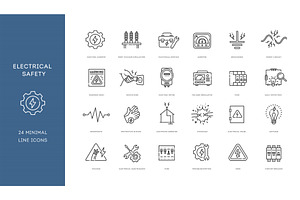 Electrical safety line icons, an Outline Icon by Tettygreen