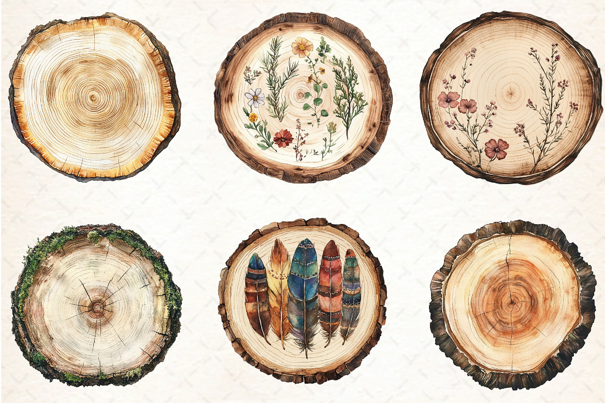Watercolor Wood Slice Clipart, an Illustration by Libby Wishes (Photo 3 of 6)