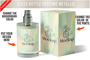 Glass Bottle Perfume Metallic At PSD, a Product Mockup by Bruno's Shop