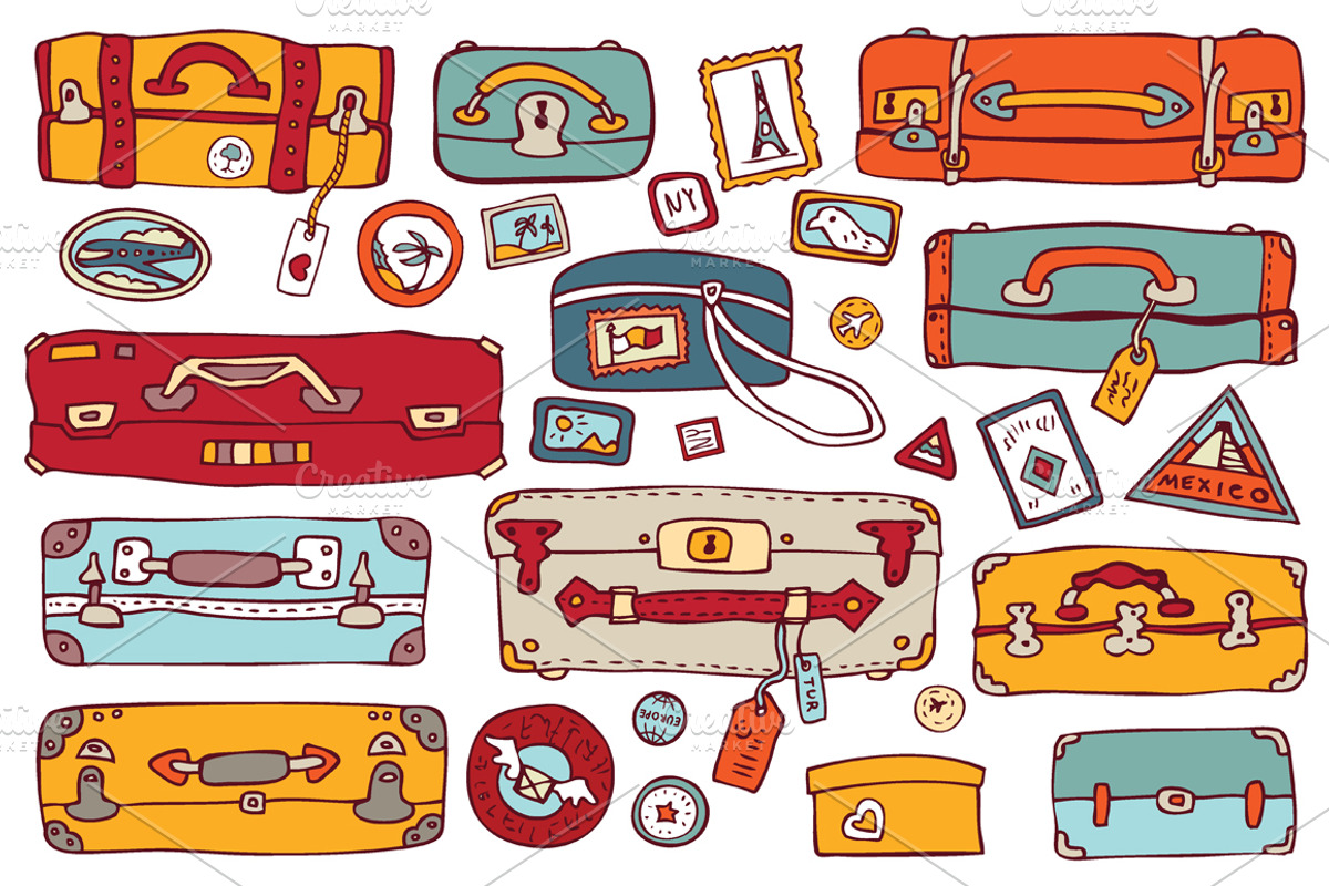 Travel set. Vintage suitcases, a Texture Illustration by katyau (Photo 2 of 3)