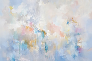Abstract painting capturing soft pastel clouds in a dreamy sky w, an Illustration by Studio ANNA