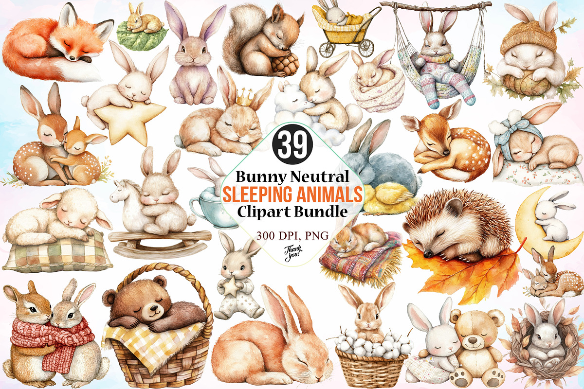 Bunny Neutral Sleeping Animals PNG, a Seasonal Illustration by Canvas Craft (Photo 1 of 3)