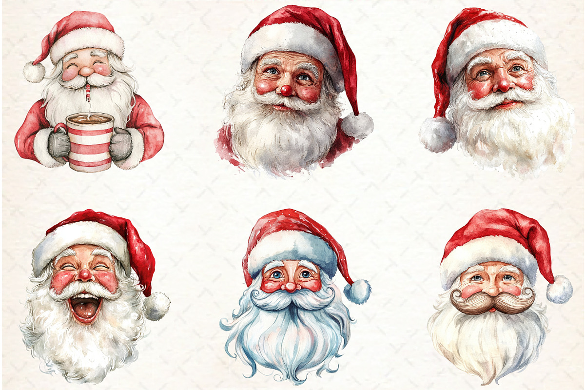 Retro Funny Santa Claus Face Clipart, an Illustration by Libby Wishes (Photo 5 of 6)
