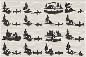 camping and canoe lake vector, an Illustration by Amazin_art