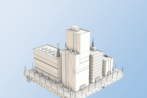 Low Poly City Block Factory Building