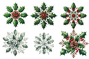 Vintage Holly Snowflakes Clipart, an Illustration by Designworld (Thumbnail 2 of 4)