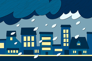 Blue Flat Rainy City Illustration, a Seasonal Illustration by graphicook