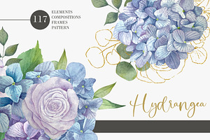 Hydrangea clipart with Gold elements