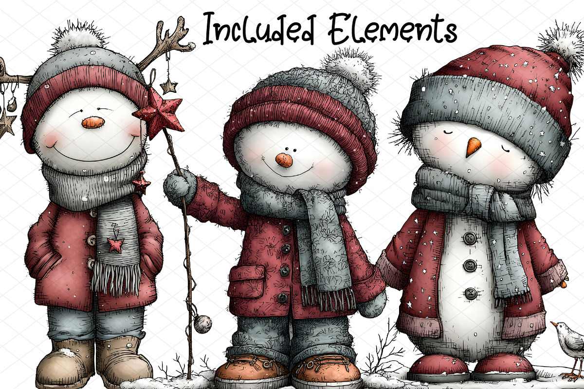 Whimsical Christmas Snowman Clipart, an Illustration by cherrydesign (Photo 2 of 4)