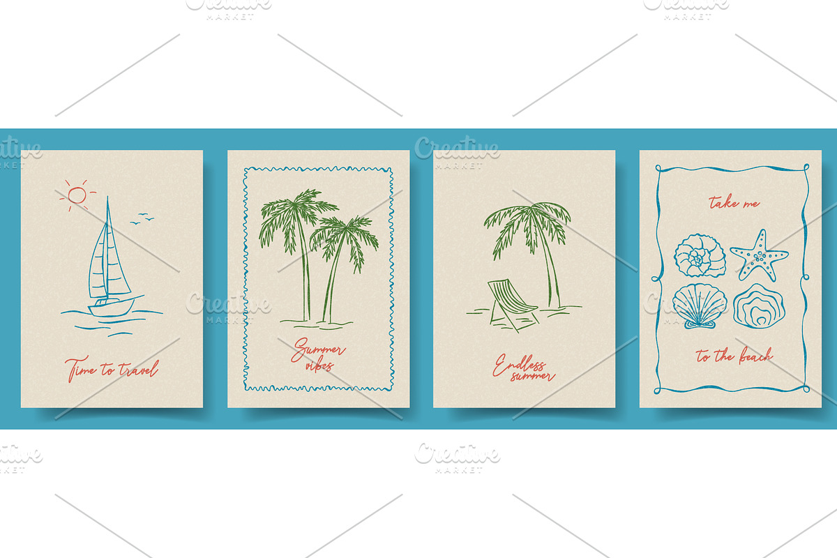 Set of trendy hand drawn posters, a Seasonal Illustration by Andrey Yaroslavtsev