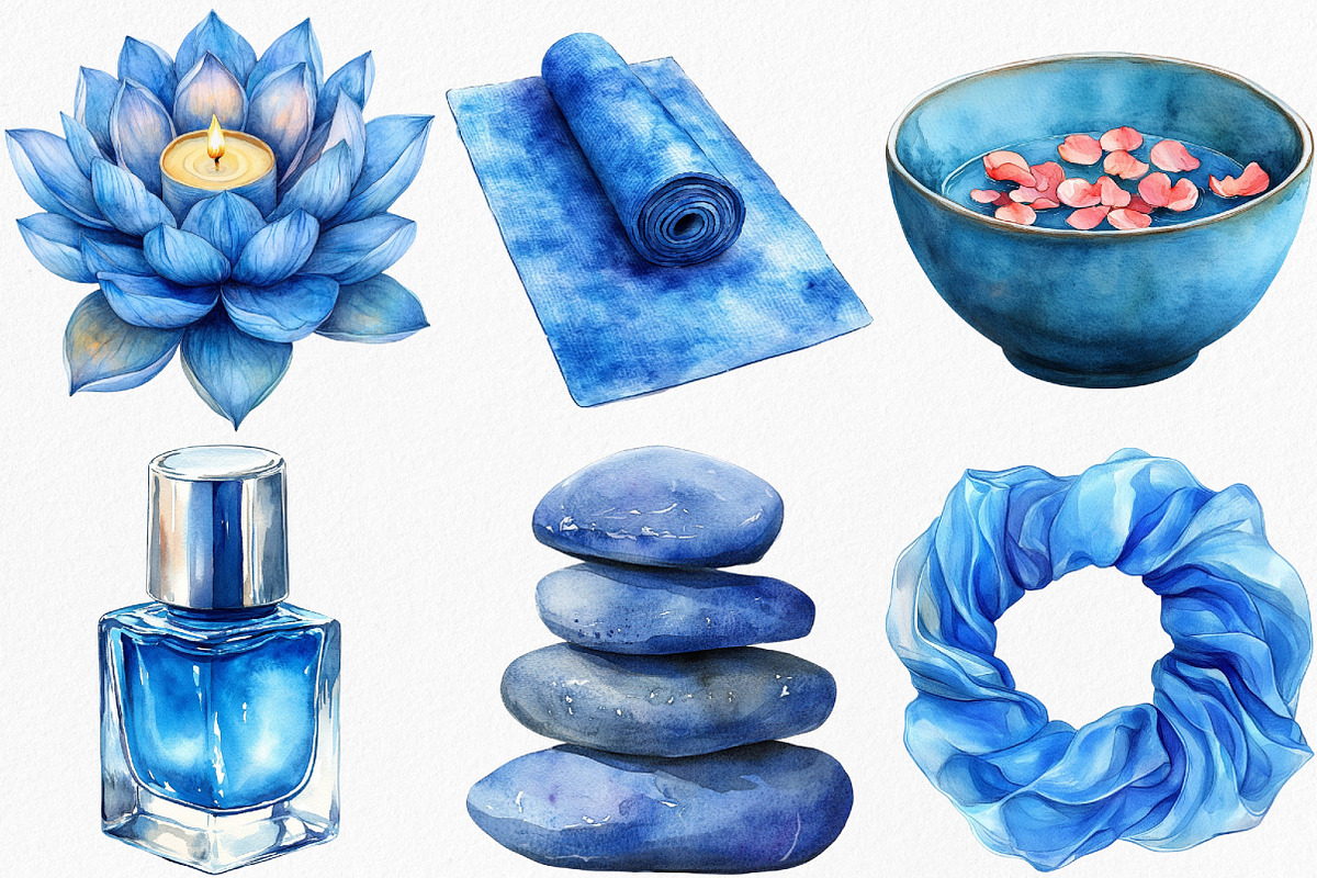 Watercolor Blue Cozy Spa Day Clipart, an Illustration by Canvas Craft (Photo 3 of 7)
