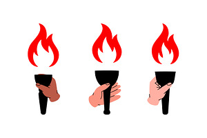 Hands holding burning torch with red, an Illustration by GraphiShop