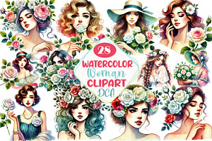 Spring White Roses and Woman Clipart, an Illustration by DreamCafeArt