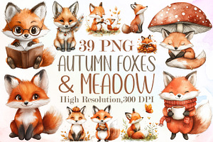 Autumn Foxes & Meadow Clipart, an Illustration by Sublimation Artist