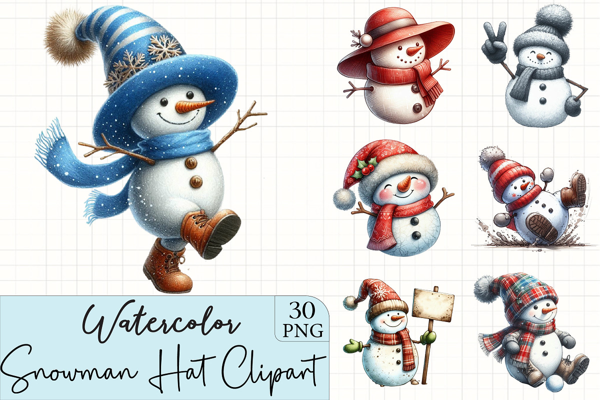 Funny Snowman Winter Hat Clipart, an Illustration by CrexoraLab (Photo 2 of 5)