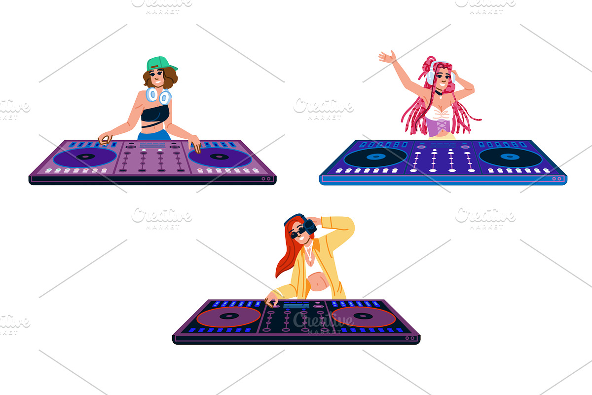 vinyl dj woman character turntable, a Person Illustration by pikepicture