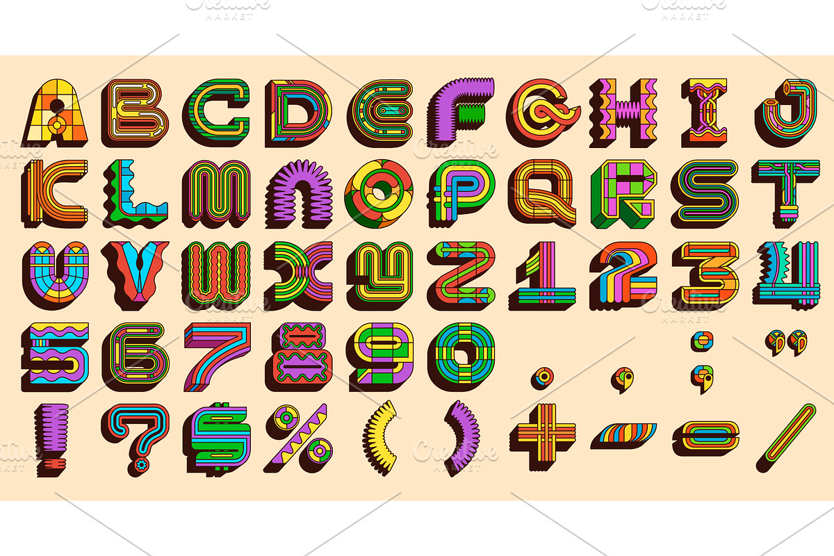 Y2k font, groovy typeface, a Decorative Illustration by Vector Tradition