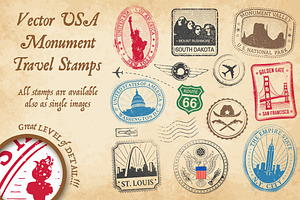 US Monument Vector Travel Stamps 3, an Illustration by Pingebat