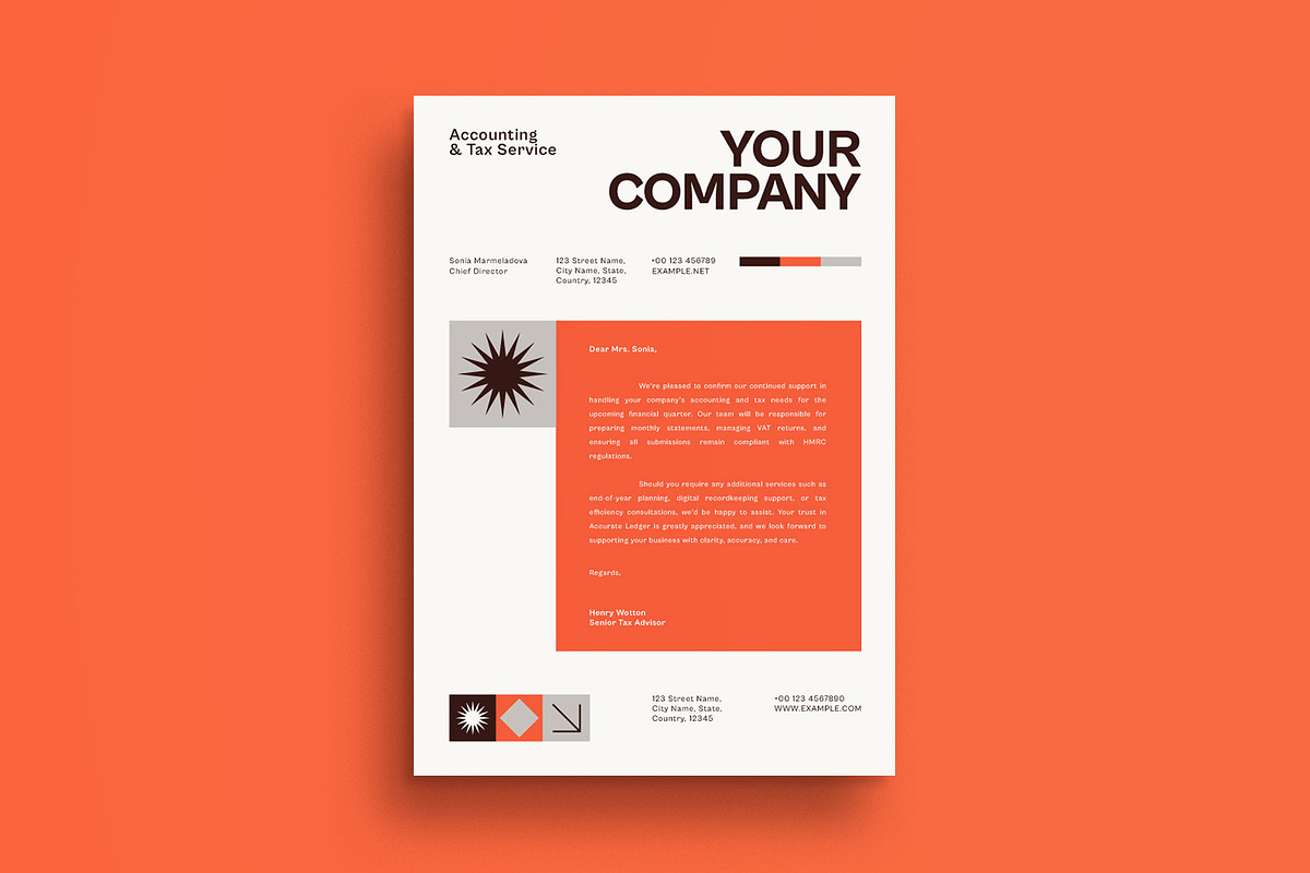 Orange Accounting Letterhead, a Print Template by graphicook (Photo 1 of 3)