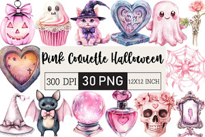 Pink Coquette Halloween Clipart, an Illustration by Black Bird Studio