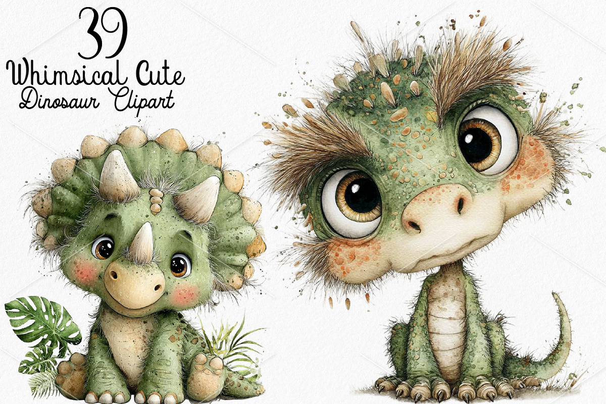 Whimsical Cute Dinosaur Clipart, a Seasonal Illustration by Canvas Craft (Photo 1 of 7)