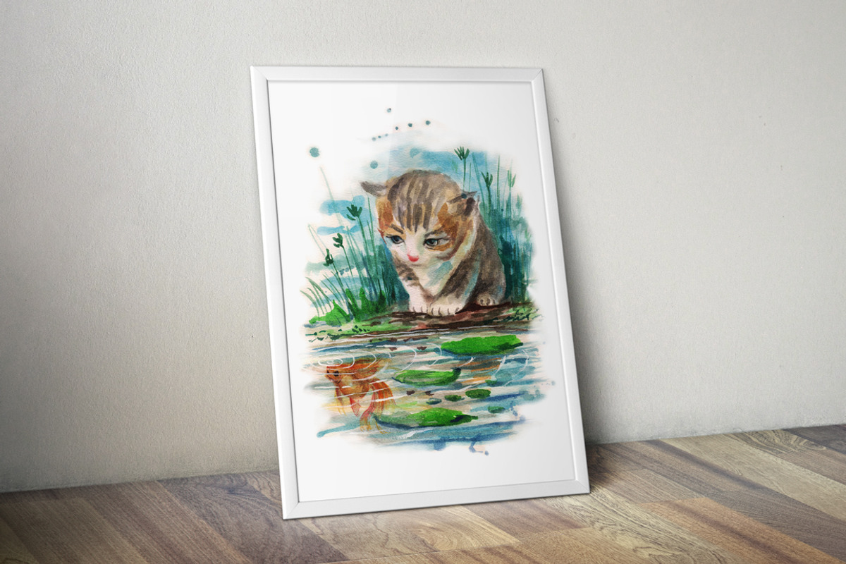 watercolor cat and goldenfish, an Animal Illustration by Graphobia (Photo 2 of 5)
