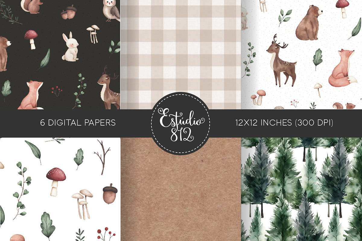 Little Forest watercolor clipart, an Animal Illustration by Estudio 812 (Photo 2 of 9)