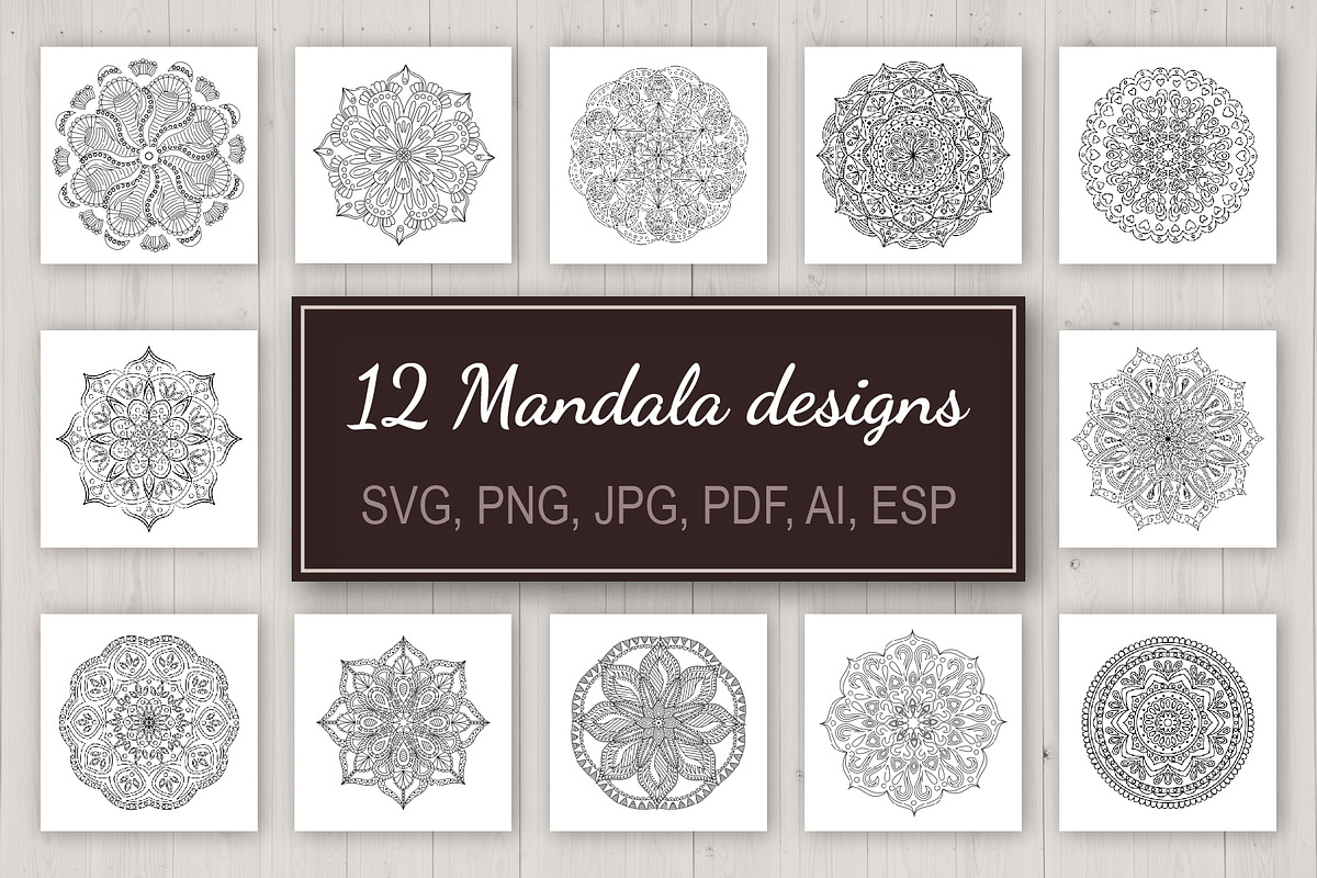 12 Mandala designs SVG | PNG, an Illustration by Olha ZS (Photo 1 of 5)