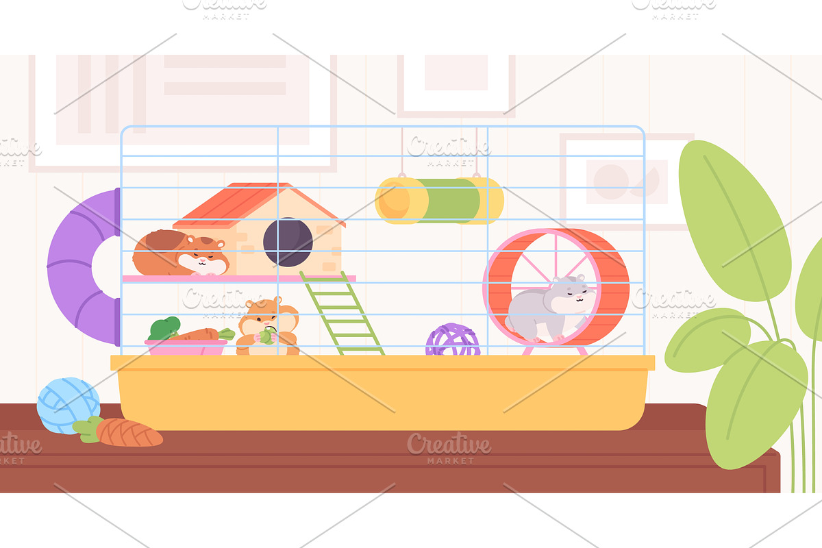 Fluffy hamsters in cage. Hamster, an Animal Illustration by LadadikArt