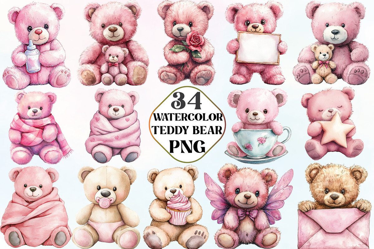 Pink Cute Blush Teddy Bear Clipart, an Illustration by CraftArtStudio (Photo 1 of 6)
