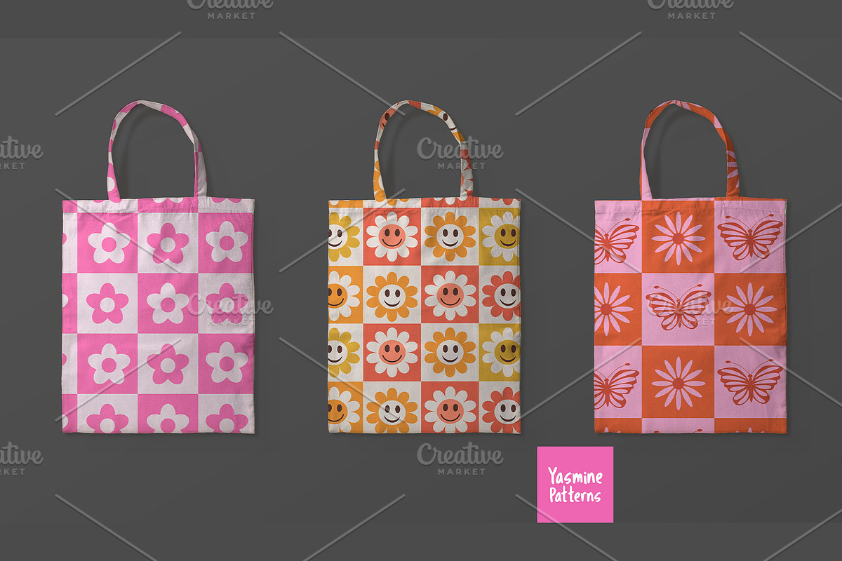 Checkered Flowers Vector Patterns, a Pattern Graphic by Yasmine Patterns (Photo 2 of 7)