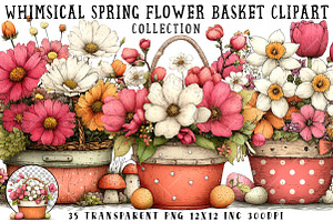 Whimsical Flower Basket Clipart, an Illustration by OK Design