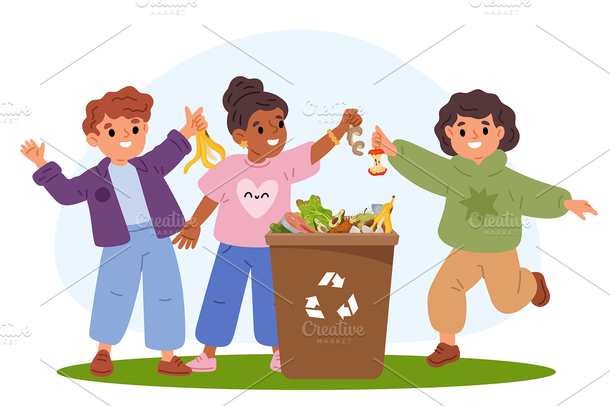 Little boys and girls throwing food, a Person Illustration by Vectorbuum