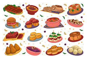 Set of vector Brazilian food or