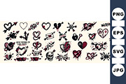 Punk Heart Tattoo Clipart Set, an Illustration by designvectx (Thumbnail 1 of 3)