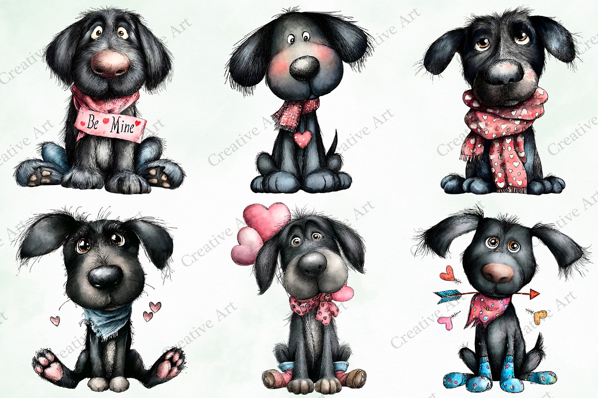 Whimsical Valentine Black Dog Clipar, an Illustration by Creative Art (Photo 2 of 10)